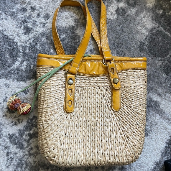 Lucky Brand Raffia Straw Tote Yellow Tan lined Multipurpose/Beach Bag - Picture 2 of 12